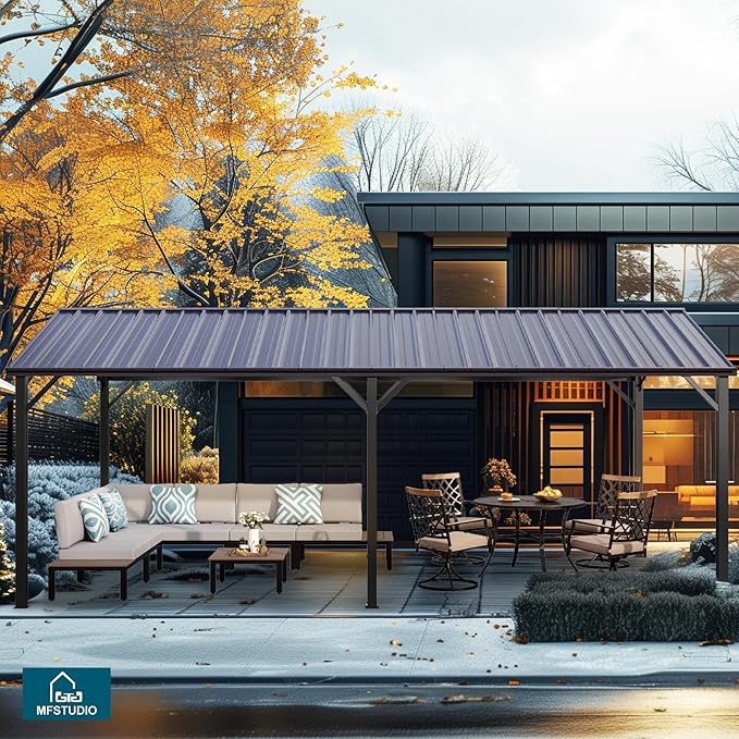 MFSTUDIO Carport 10x20 ft, Outdoor Heavy Duty Metal Shed Carports, Metal Garage Car Shelter Shade Car Port with Galvanized Roof, Frame and Bolts for Cars, Truck and Boats