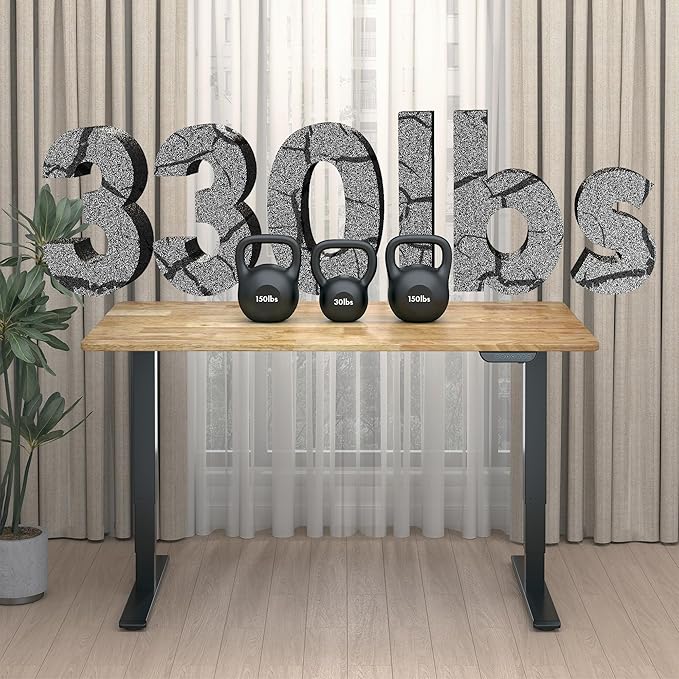 FLEXISPOT E6 MAX Rubber Wood Dual Motor 3 Stages Standing Desk 63x24 Inch Whole-Piece Board Electric Height Adjustable Stand Up Desk 150KG Load Capacity(Black Frame + Rubber Wood Desktop)