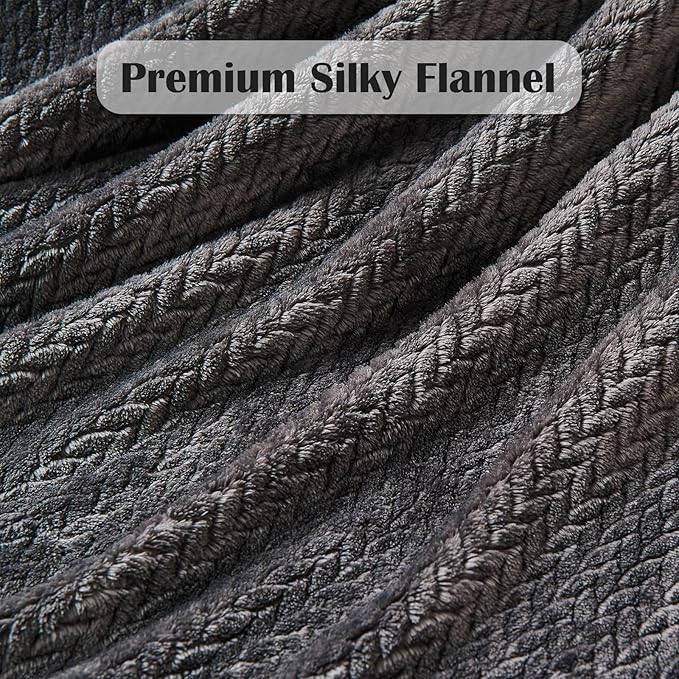 NEWCOSPLAY Super Soft Twin Blanket Dark Grey Premium Silky Flannel Fleece Leaves Pattern Lightweight Bed Blanket All Season Use (Dark Grey, Twin(60"x80"))