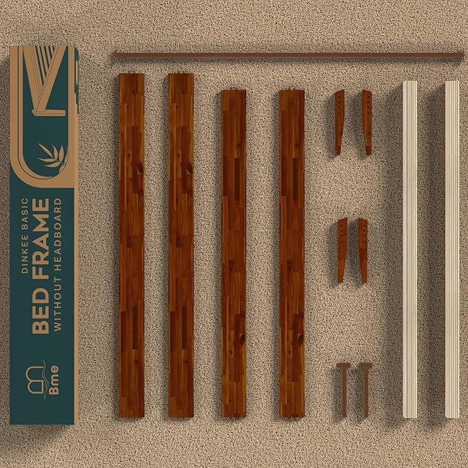 Bme Dinkee 15-Inch Solid Wood Queen Platform Bed Frame - Japanese Joinery, Minimalist Style - Wood Slats, Easy Assembly, No Box Spring Needed - Chocolate