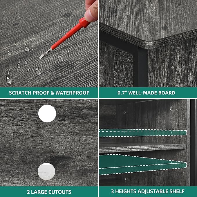 YITAHOME Farmhouse TV Stand with Power Outlet, Corner TV Stand for 55/50 Inch TV, Entertainment Center with Storage, TV Console Cabinet for Living Room, Grey Oak