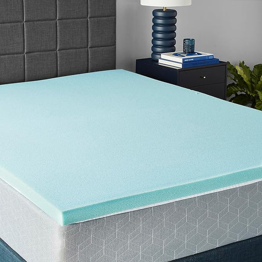 Amazon Basics Queen Mattress Topper, Cooling Gel-Infused, CertiPUR-US Certified, 2 inches, Blue
