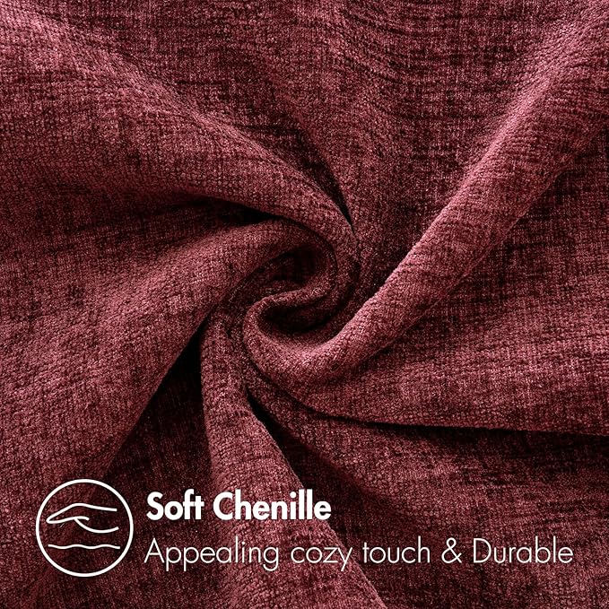 MIULEE Pack of 2 Couch Throw Pillow Covers 12x20 Inch Soft Wine Red Chenille Pillow Covers for Sofa Living Room Solid Dyed Pillow Cases