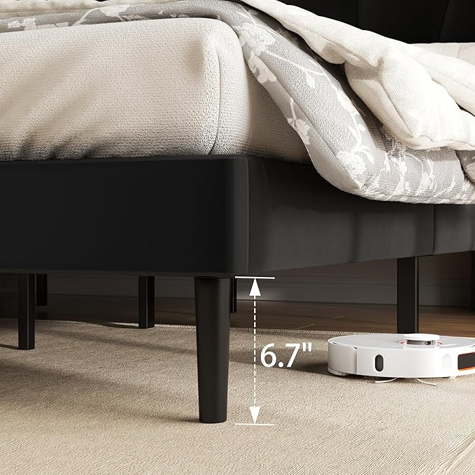 Queen Bed Frame with Headboard and Wingback, Velvet Upholstered Platform Bed, Mattress Foundation with Wooden Slat Support, No Box Spring Needed, Easy Assembly, Noise Free, Black