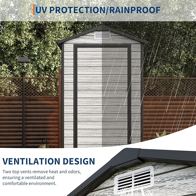 All-Weather Resin Shed with Window, Outdoor Plastic Garden Shed with Lockable Door and Vents, Outdoor Resin Storage Sheds for Tool, Bike, Backyard, Patio