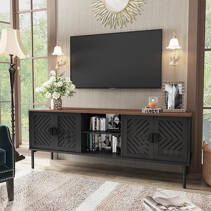 ARTPOWER 63" Modern TV Stands for Living Room, Long Entertainment Center with Storage, TV Console for 55 60 65 70 Inch TV, Bedroom TV Cabinet with Doors, Wood Media Console, Television Stand, Black