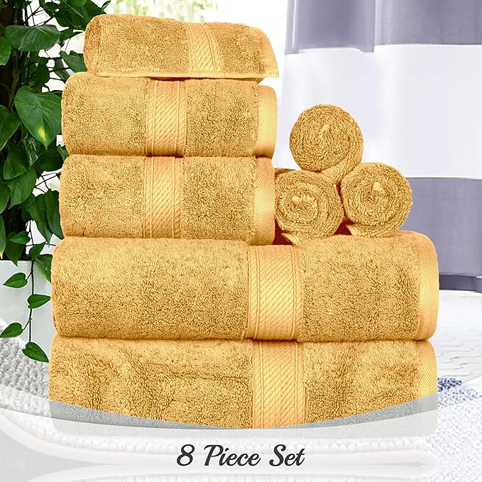 Superior Egyptian Cotton Pile Heavyweight Bath Sheet Set, Oversized Ultra Soft Luxury Towel, Absorbent Heavyweight, Guest Bath, Hotel, Resort, Spa, Pool, Home Bathroom, Shower Basics, Set of 2, Gold