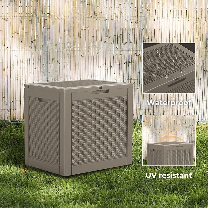 Resin Deck Box - 31 Gallon Lockable Outdoor Storage, Water-Resistant Indoor/Outdoor Bin for Package Delivery, Patio Cushions, Gardening Tools