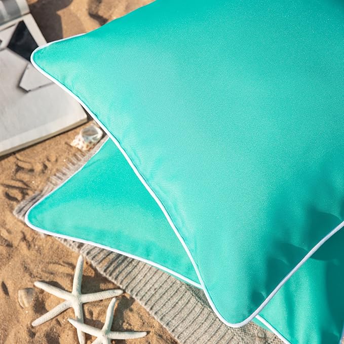 Phantoscope Pack of 2 Outdoor Waterproof Solid Throw Decorative Pillow Cover Decorative Square Outdoor Pillows Cushion Case Patio Pillows for Couch Tent Sunbrella, Turquoise 12x20 inches 30x50 cm