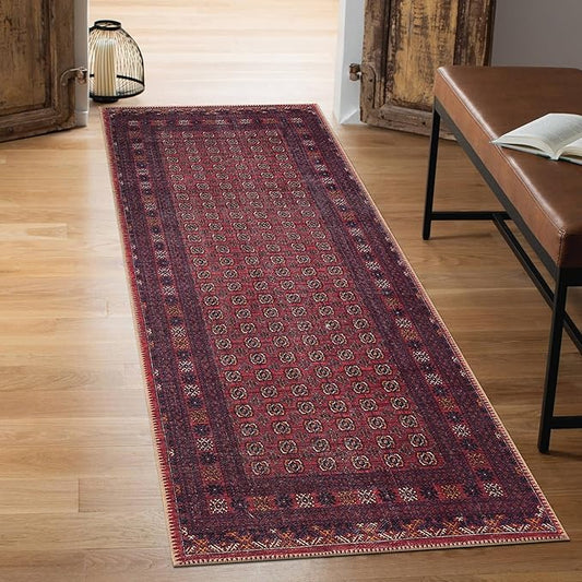 Keen Home Design 2x10 Rug - Machine Washable Runner with Non-Slip Backing, Ideal for Hallway, Entryway, Kitchen, Laundry Room - Vintage, Easy Clean, Durable, Low Pile Rug - (2'6" x 10')