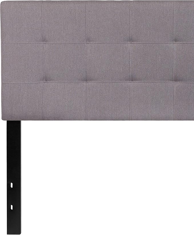 EMMA + OLIVER Quilted Tufted Queen Size Headboard in Light Gray Fabric