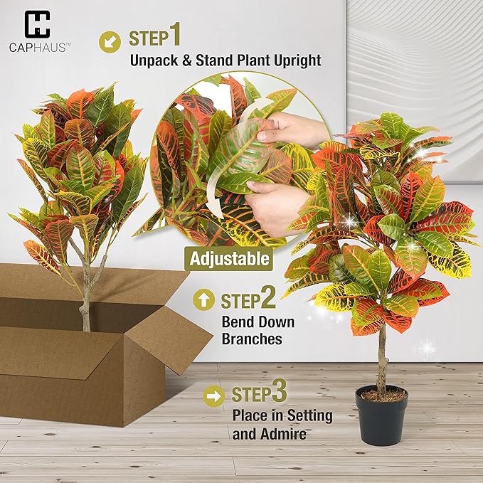 CAPHAUS 36 Inch Artificial Croton Tree Potted Plant - UV Resistant Faux Topiary Plant, Low Maintenance Realistic Indoor Outdoor Decor for Home, Office, Front Porch, Patio