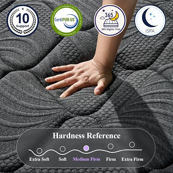 King Size Mattress, 12 Inch Luxury Hybrid King Mattress in a Box, Medium Firm Mattresses with Cooling Gel Memory Foam & Pocket Springs, Double Additional Support, 365-Night Trial