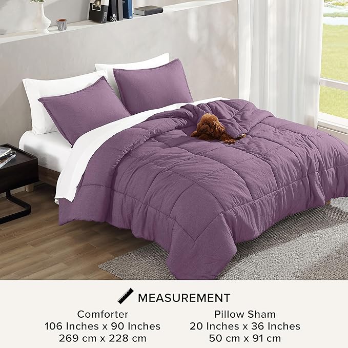 UGG Leonora Comforter Set with 2 Pillow Shams Lightweight Down Alternative Blanket Reversible Cozy Warm All Season Washable and Hypoallergenic Bedding Set, King, Purple Shadow