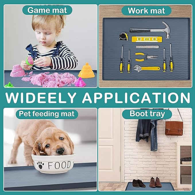 URMONA Waterproof Silicone Under Sink Mat 22'' x 14'' Shelf Liner for Kitchen and Bathroom, Cabinet and Counter Protector, Storage and Organizers, Litter Mat, Pet Cat Puppy Essentials(Light Grey)