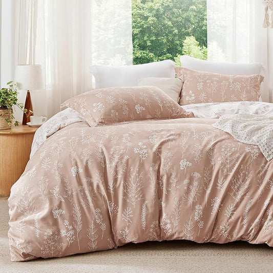 Bedsure Queen Comforter Set - Dusty Rose Bed Set, 3 Pieces Cute Floral Bedding, 1 Soft Reversible Botanical Flowers Comforter and 2 Pillow Shams