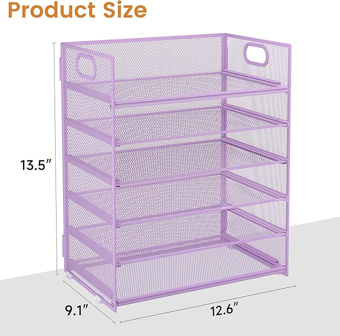Subekyu 6-Tier Desk Paper Organizer, Desktop File Letter Tray with Handle, Document Sorter and Accessories Holder for Office, Home and School Workspace Organizers, Purple-2 Pack
