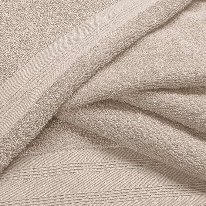Ultra Soft 6 Pack Cotton Towel Set, Contains 2 Bath Towels 28x55 inch, 2 Hand Towels 16x24 inch & 2 Wash Coths 12x12 inch, Ideal Everyday use, Compact & Lightweight - Tan