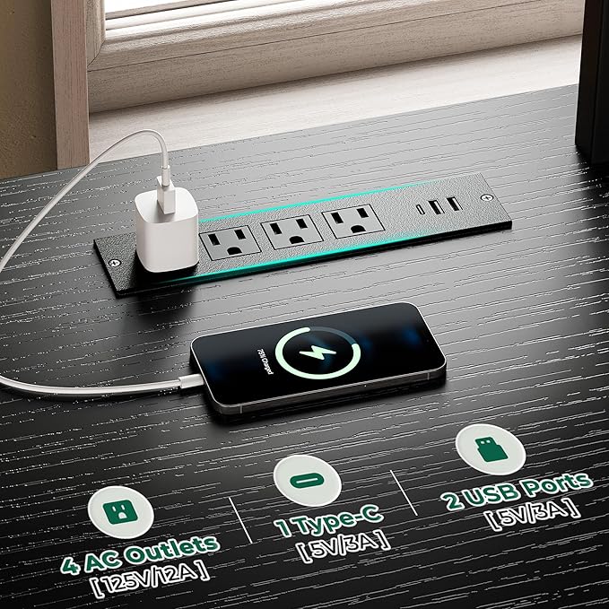 Huuger 79 Inch TV Stand for 85, 90 Inch TV, Entertainment Center with LED Lights and Power Outlets, TV Console with Drawers, Shelves, Type C, PU Leather Surface, for Living Room, Black