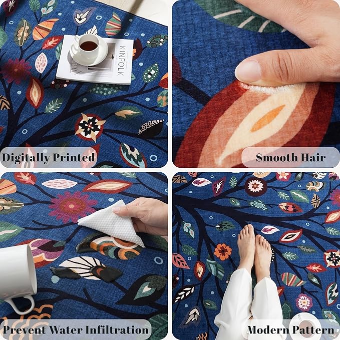 Door Mat Indoor Entrance 2x3 Rug Floral Tree Machine Washable Small Area Rug Bohemian Non-Slip Low Pile Throw Rugs for Entryway, Kitchen, Front Door Indoor Entrance, Entry, Kids Room, Blue