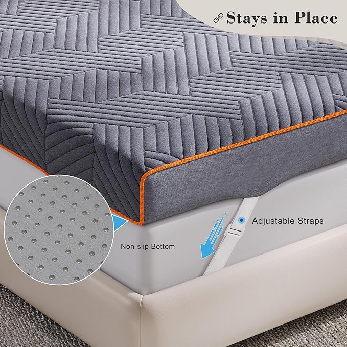 EnHomee Memory Foam Mattress Topper,4 Inch Twin Mattress Topper Pressure Relief with Cooling Gel and Removable & Washable Embossed Cover, CertiPUR-US & Oeko-TEX Certified, Grey, Twin