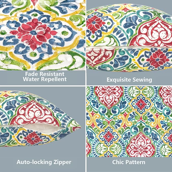 LVTXIII Outdoor Throw Pillow Covers 20 x 20 Inch, Covers ONLY Modern Cute Pattern Decorative Square Toss Pillow Case Pack of 2 for Home Patio Garden Sofa Bed Furniture, Damask Red