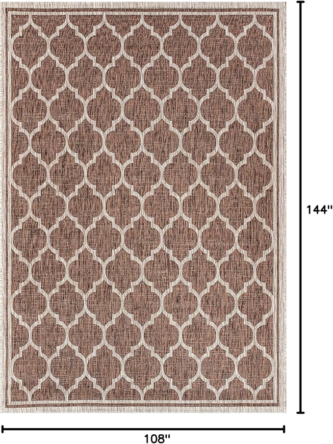 Eyely BMS109B-9 Santa Monica Trebol Moroccan Trellis Textured Weave Indoor/Outdoor Area Rug Coastal;Bohemian, Bedroom, Backyard, Patio, Easy-Cleaning, Non-Shedding, 9 X 12, Espresso/Taupe