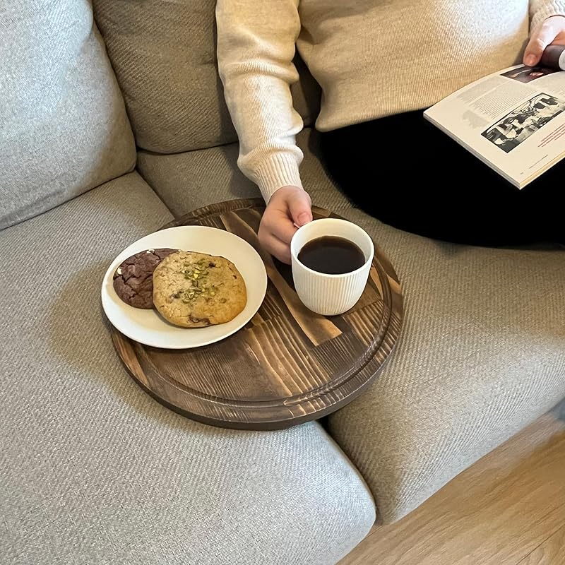 Sofa Tray – Wooden Foldable Sofa Tray Table For Seat Cushion, Perfect for Coffee & Remote Control, Solid Wood Sofa Tray Table, Solid Spruce Couch Table (Vancouver, Small 12")