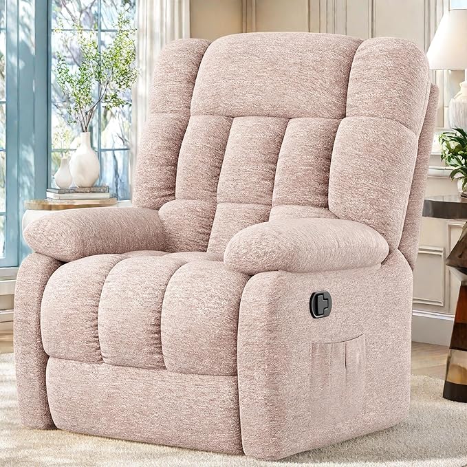 Recliner Chair, Adjustable Recliner with Side Pockets, Living Room Power Reclining Lounge Chair for Adults, Small Spaces Comfy Sofa with Theater Seating for Bedroom, Beige