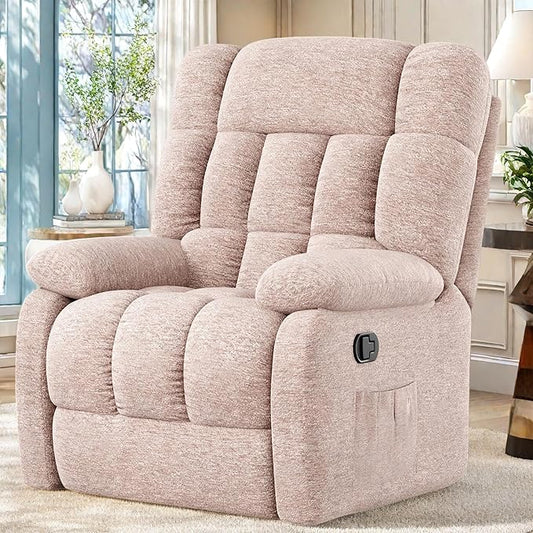 Recliner Chair, Adjustable Recliner with Side Pockets, Living Room Power Reclining Lounge Chair for Adults, Small Spaces Comfy Sofa with Theater Seating for Bedroom, Beige