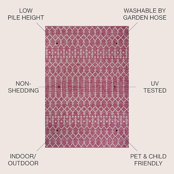 JONATHAN Y Moroccan Geometric Indoor Outdoor Area Rug 3X5 Fuchsia/Light Gray, Ourika Textured Weave for Backyard, Patio, Porch, Easy-Cleaning, High Traffic, Pet-Friendly, Non-Shedding (SMB108Q-3)
