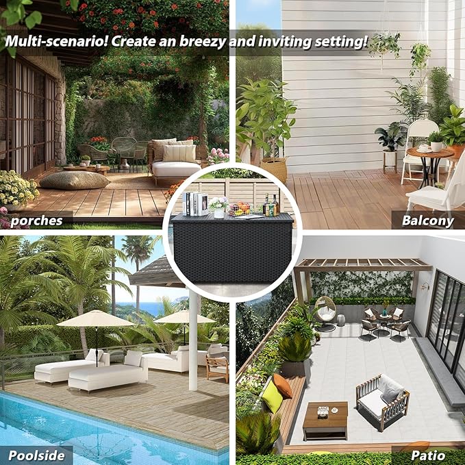 150 Gallon Patio Storage Bin with Waterproof Lining Bag Large Deck Storage Box Patio Storage Box Cushion Storage Bin Outdoor, Black Wicker