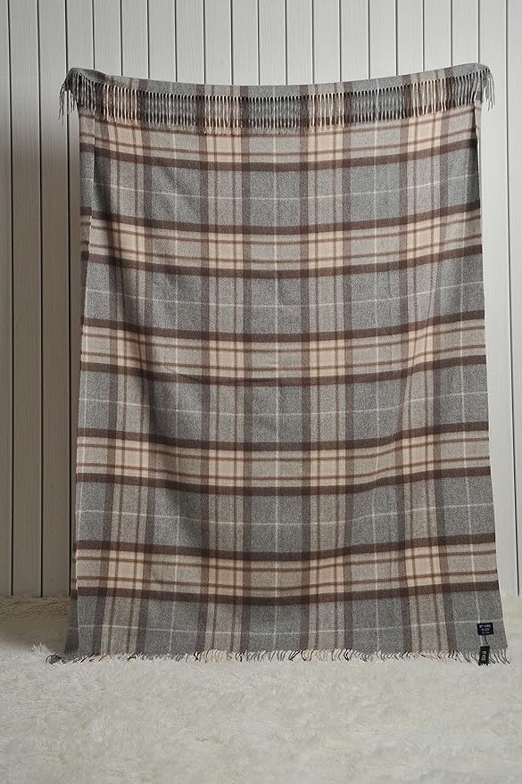 EP Mode 100% Pure Cashmere Throw Blanket for Sofa, Classic Design with Gift Box (Grey Tartan)