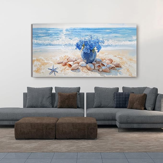 AIXMGSJS Canvas Wall Art Decor Modern Landscape Art Wall For Living Room Coastal Wall Art Blue Floral Wall Decor Modern Canvas Wall Art Large Artwork for Walls For Home Kitchen Office Decor 24" X 48"