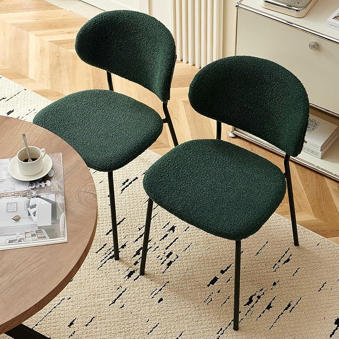 3-Piece Kitchen Table and Chairs Set,37" Round MDF Living Coffee Table with 2 Seated Green Boucle Dining Chairs Upholstered, Open-Back Living Room Chairs for Restaurant, Home, Coffe Shop