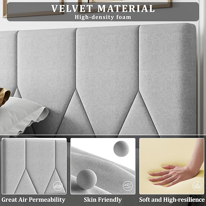 Twin Size Bed Frame, Platform Bed Frame with Velvet Upholstered Headboard, Twin Upholstered Mattress Foundation with Strong Wooden Slats, No Box Spring Needed, Noise Free, Easy Assembly