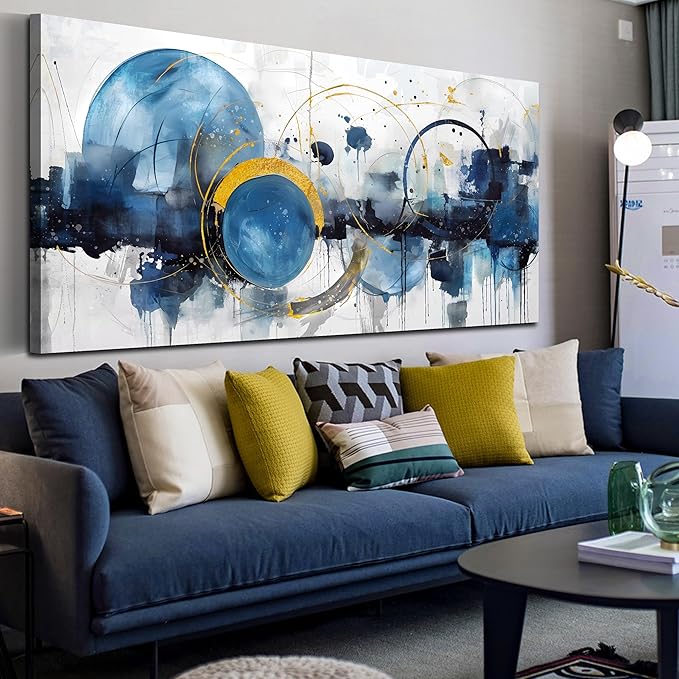 ZHAOSHOP Modern Art Work for Wall Decor - Abstract Art Room Decor for Teens - Blue Pictures Wall Decor Ready to Hang Size 29" x 59"