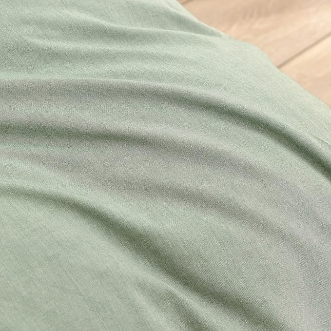 BESTOUCH Duvet Cover Set 100% Washed Cotton Linen Feel Super Soft Comfortable Chic Lightweight 3 PCs Home Bedding Set Solid Green Queen