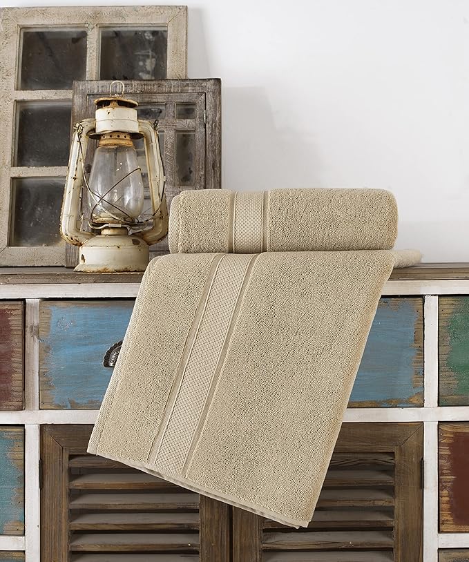 NOVA Luxury Linen - Hotel Quality Turkish Towel Set for Bathroom (2 Pcs Bath Towel Set, Warmsand Beige)