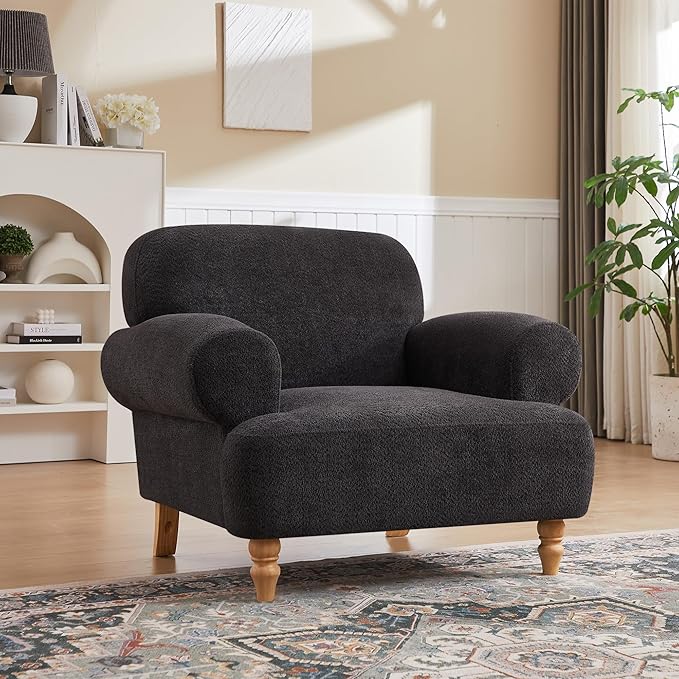 41.75" Oversized Modern Accent Chair w/Chenille Fabric,Wide& Round Arm, Single Sofa Chair for Bedroom,Living Room,Apartment,Study Room (1, Dark Gray)