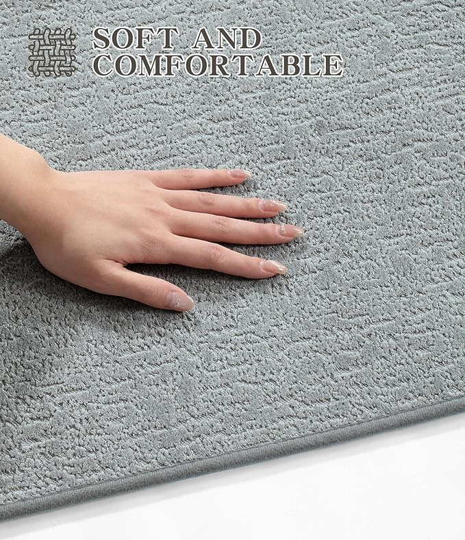 chakme Bathroom Rug Sets 5 Piece, Ultra Thin Bath Mat Quick Dry Bath Mat Set, Absorbent Bath Mat for Bathroom Non Slip Machine Washable, (Light Grey, 5 Piece)