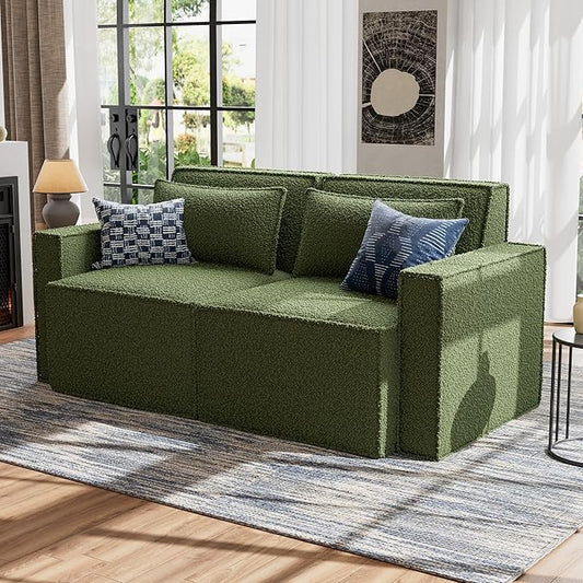 ELUCHANG Oversized Loveseat Sofa,Modern Boucle Sectional Sleeper Sofa with Strong Wood Frame,High Supportive & Soft Sponges Comfy Upholstered Couch Deep Seat Couch for Living Room Apartment Green