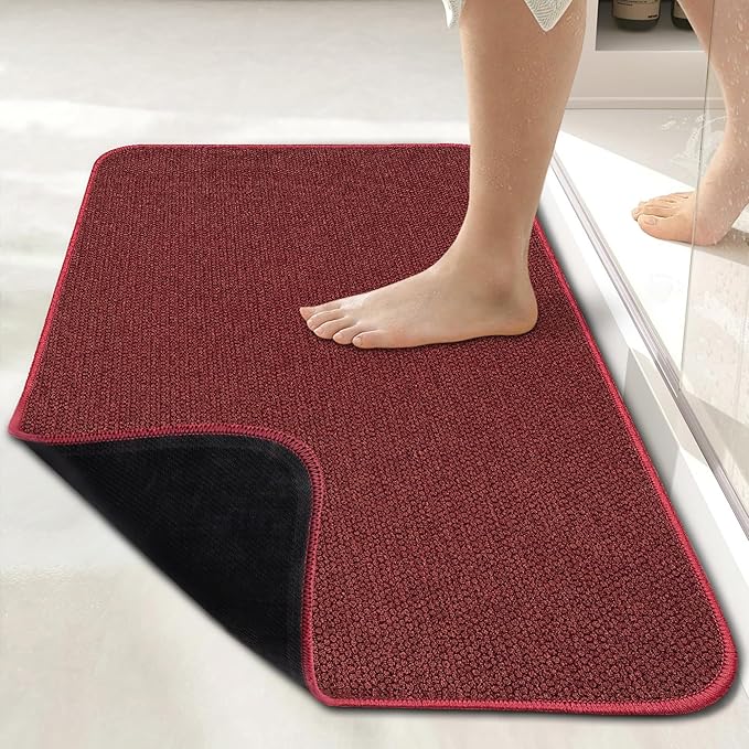 Bath Mat,Ultra Thin Bathroom Rugs,Rubber Bath Mats for Bathroom,No Slip Bath Rugs,Quick Dry,Machine Washable,Low Pile,Absorbent,Shower Outside,Sink,Home Decor Accessories.Red,2'x3'(24x36inch)