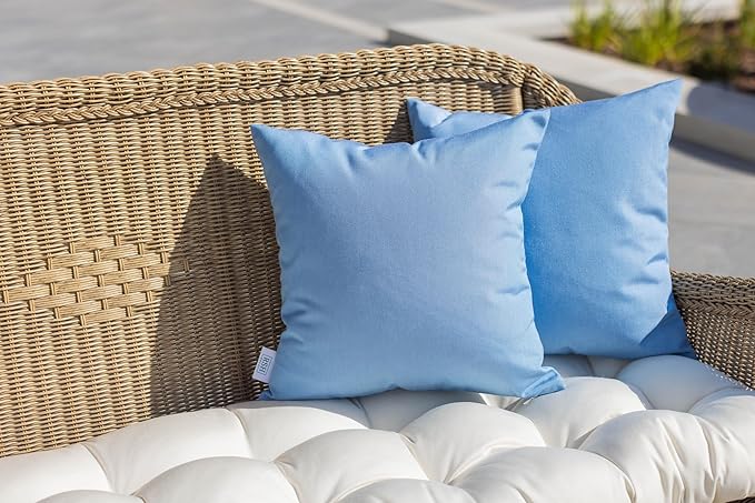 RSH DECOR: Sunbrella Square Throw Pillows Set of 4 | 24" x 24" | Water and Fade-Resistant Performance Fabric | Outdoor Pillow Covers with Down-Alternative Inserts | Canvas Air Blue