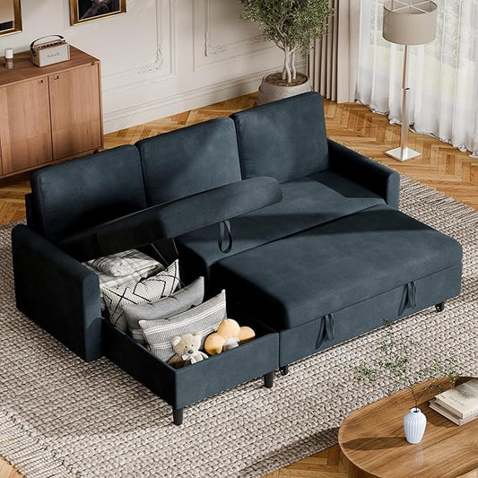 Shintenchi Sofa Couch, Pullout Sofa Bed,2 in 1 Pull Out Couch Bed with Storage Chaise for Living Room,Sleeper Sofa Couches Linen Sectional Sofa