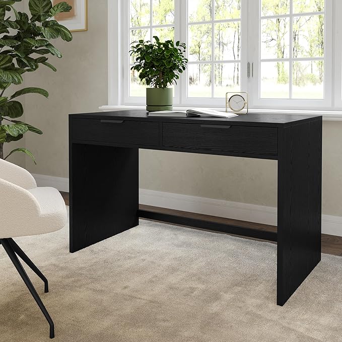Martha Stewart Kayden Home Office Modular Desk with 2 Drawers in Black with Oil Rubbed Bronze Hardware