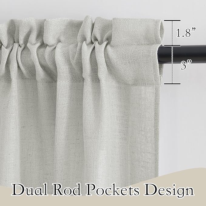 RYB HOME Half Window Curtains - Linen Texture Sheer Tiers Simitransparent Sheer Curtains for Bedroom Kitchen Sunlight Filter Diffuse Glare, Grey, 52 inch Wide x 36 inches Long, 2 Pieces
