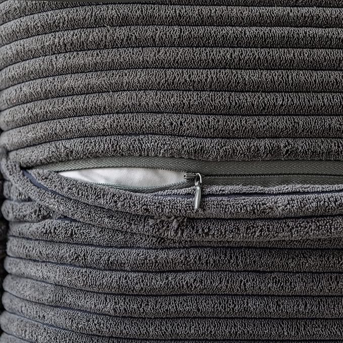 MIULEE Dark Grey Corduroy Decorative Euro Sham Pillow Covers 24x24 Inch with Splicing Set of 2 Soft Boho Pillow Covers Broadside Textured Pillowcases for Couch Bed Livingroom