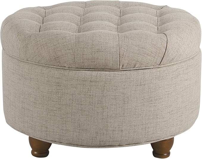Homepop Home Decor Button Tufted Woven Round Storage Ottoman Large