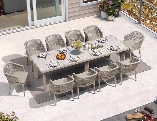 PURPLE LEAF 11 Pieces Outdoor Dining Set Patio Table and Chairs Set Aluminum Wicker Rattan Patio Furniture Set for Lawn Garden Backyard Champagne